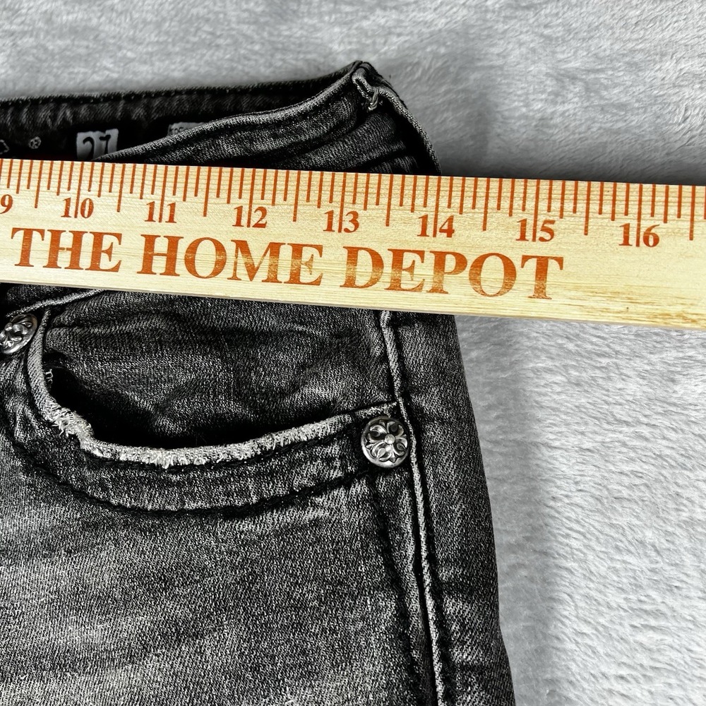 Miss Me Jeans Womens 27 Black Skinny Distressed Wing Embellished Flap Pocket - Picture 3 of 12
